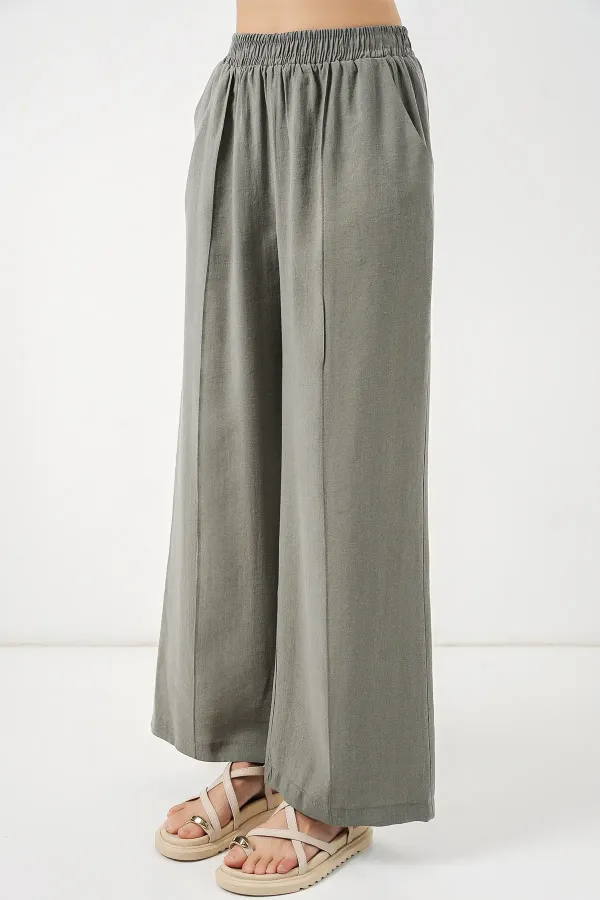 Kadın Beli Lastikli Bol Paça Pantolon 30087 - Gri