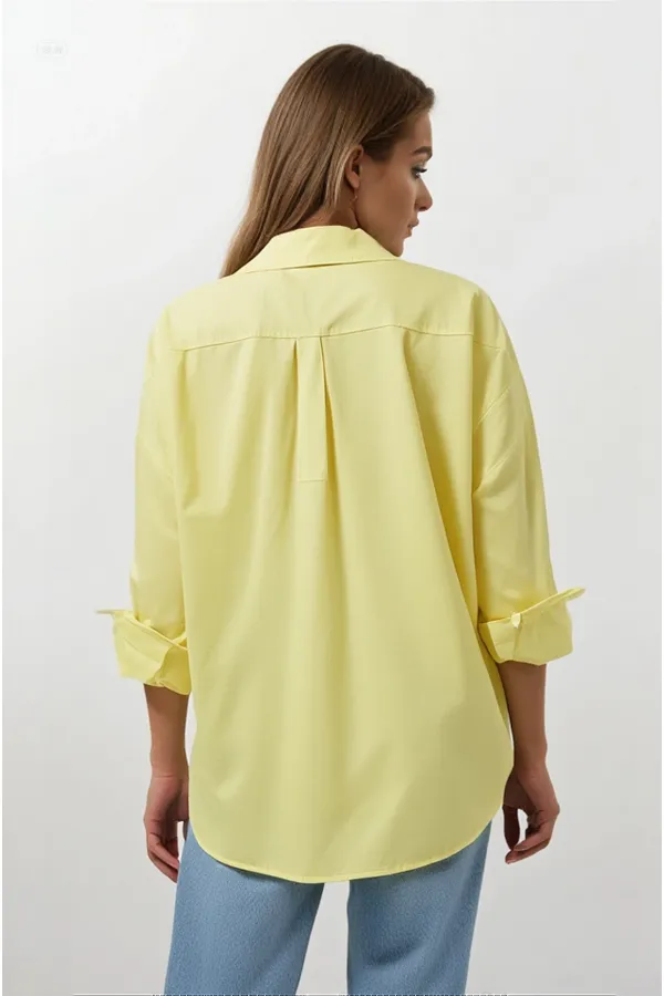 Kadın Sarı Oversize Uzun Basic Gömlek Hzl22w-bd139001