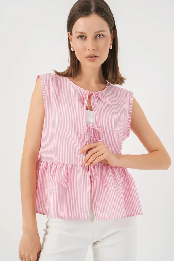 Women's Front Tie Blouse 961 - Pink