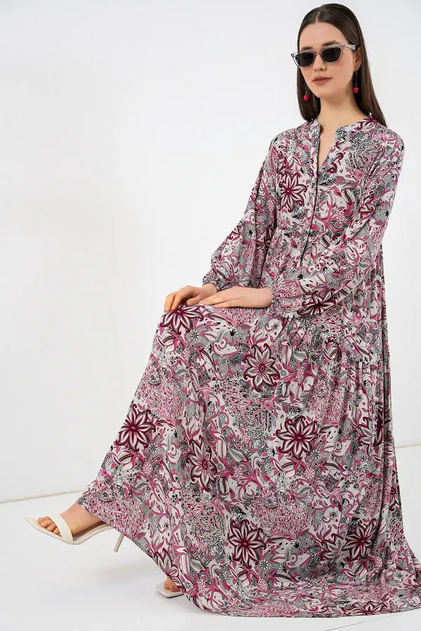 Robe longue hijab à motifs pour femme 2585 - Gris foncé