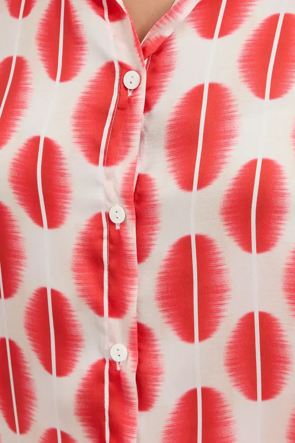 3964 Lightly Draped Satin Shirt - Dark Red