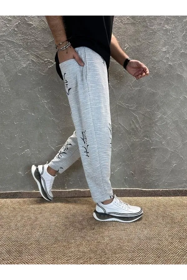 Pantalon de survêtement gris à motif japonais pour homme, coupe droite, taille nouée, HZL24S-MXC8948-193