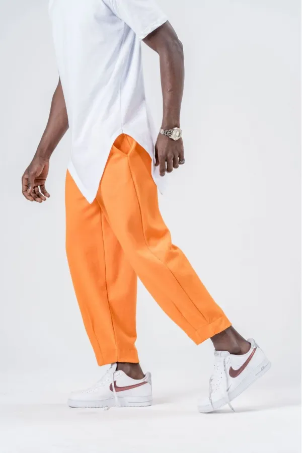 Pantalon de jogging ample orange pour homme, taille et jambes élastiques, HZL24S-MXC8989-341