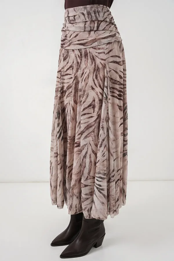 Women's Patterned Chiffon Skirt 8057 - Ecru