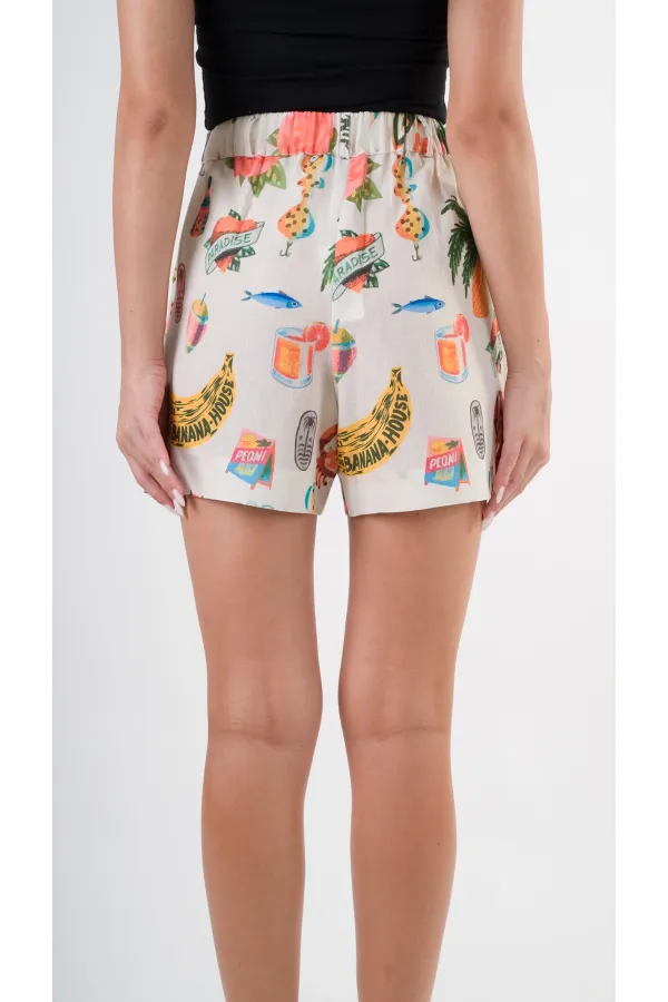 Kadın Çokrenkli Beli Lastikli Düğme Detaylı Cepli Şort HZL24S-YY277