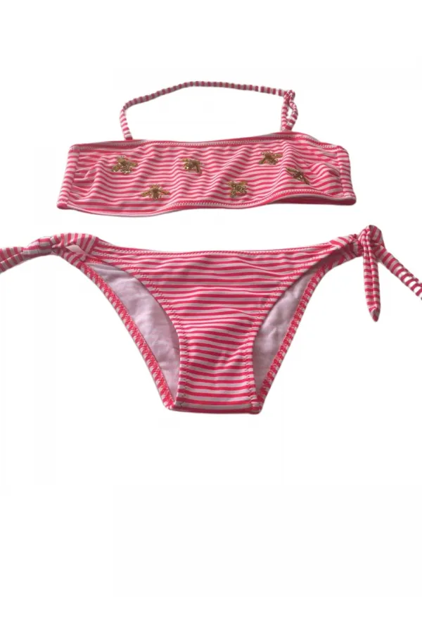 Ensemble bikini sans bretelles à rayures roses et blanches pour fille, motif abeille, 4-12 ans, HZL24S-LC3228