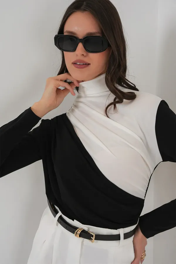 940 Büzgü Detaylı Sandy Bluz - Siyah