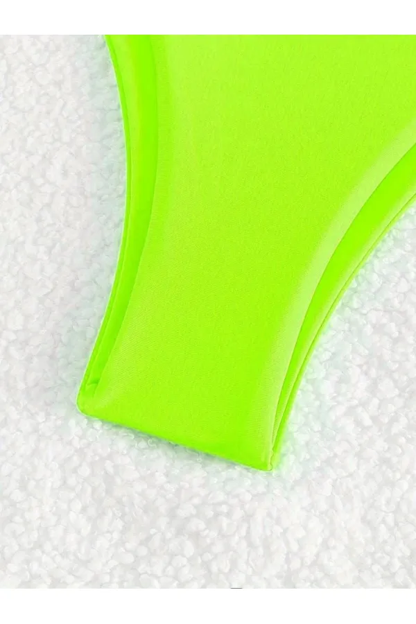 Kadın Neon Yeşil İp Detaylı Astarlı V Kesim Üçgen Bikini Takım HZL24S-LC2234