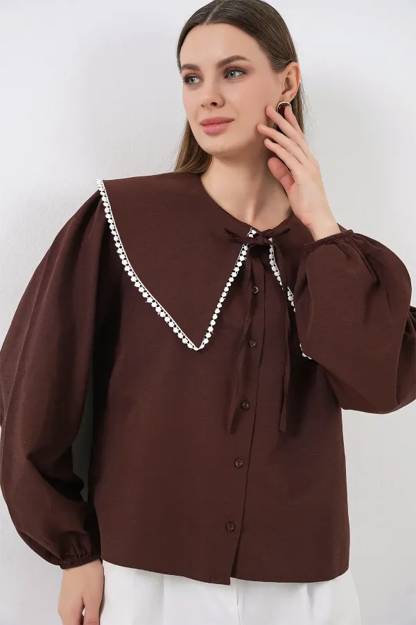 Women's Baby Collar Shirt 20314 - Brown