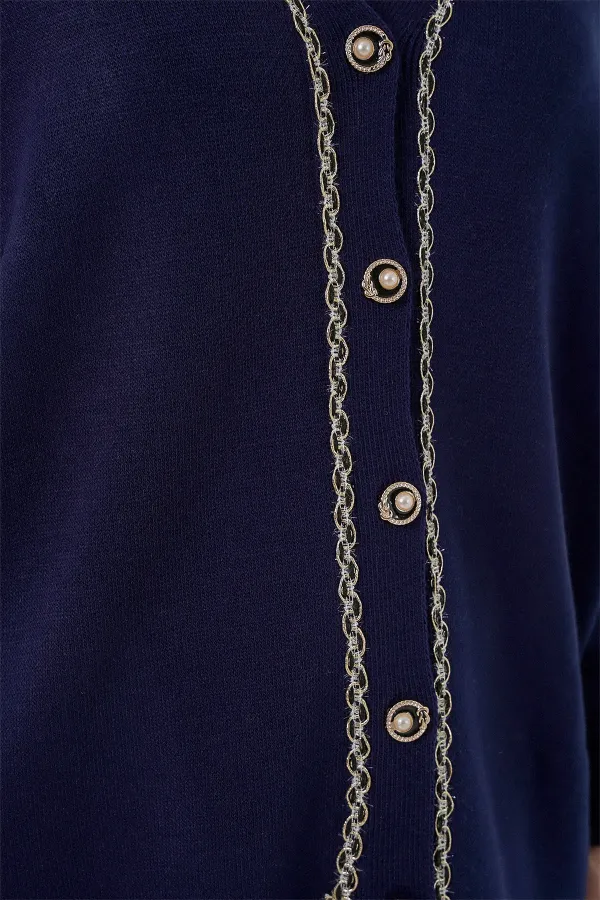 Ensemble deux pièces pour femme : cardigan, pantalon et pull, réf. 15956 - Bleu marine