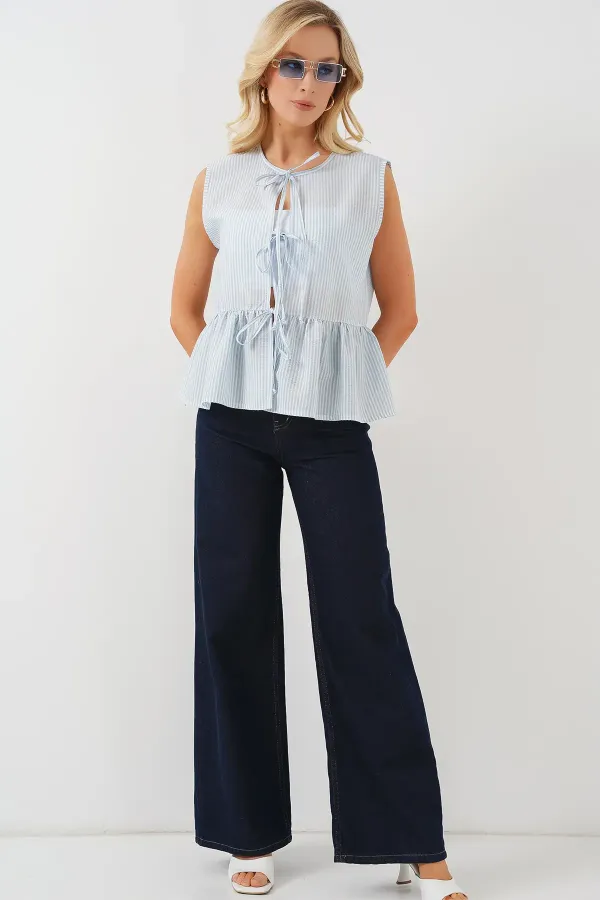 Women's Front Tie Blouse 961 - Blue