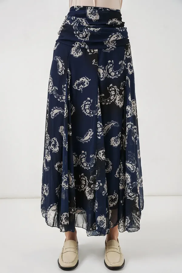 Jupe en mousseline à motifs pour femme 8057 - Bleu marine