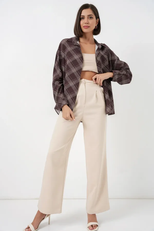 Chemise oversize à motifs pour femme 20372 - Marron