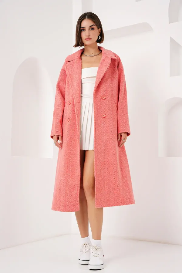 Manteau long oversize en laine et cachemire, coupe ample, référence 9113 - Orange