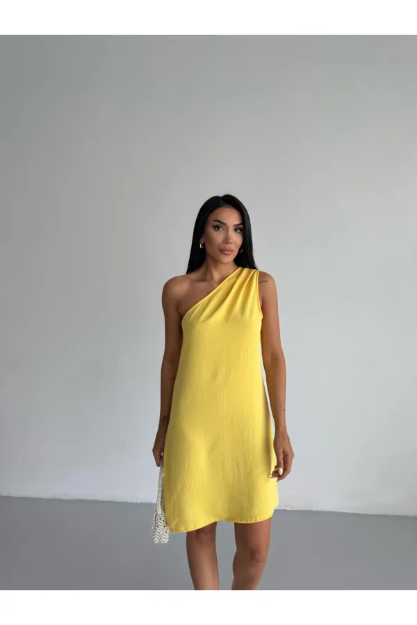 Women's Yellow One-Shoulder Mini Dress HZL25S-FRY121791