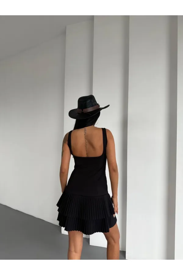 Kadın Siyah Pileli Şortlu Mini Elbise HZL25S-FRY122991