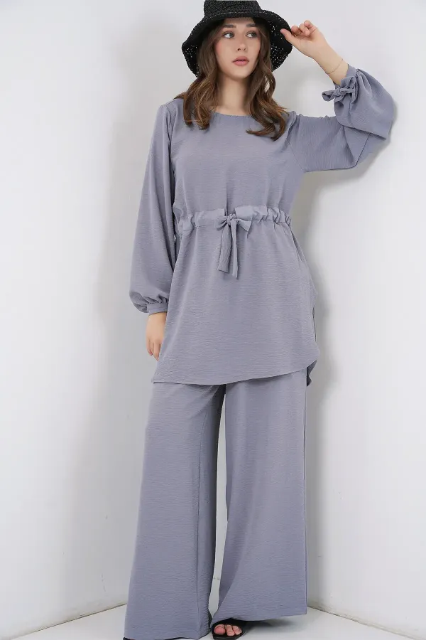 Women's Long Tunic and Pants Two-Piece Set 6719 - Grey