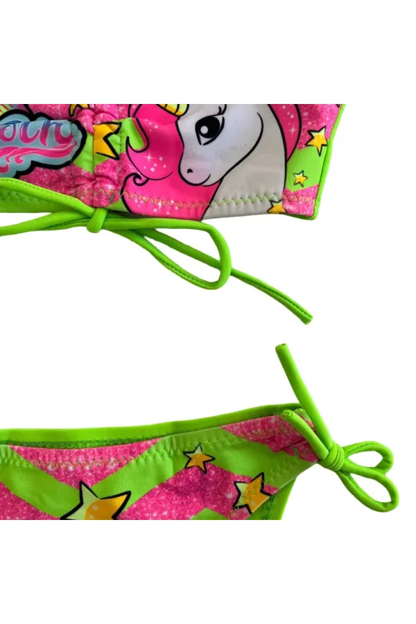 Girl Neon Green Unicorn Patterned 2-8 Years Strapless Bikini Set HZL24S-LC3658
