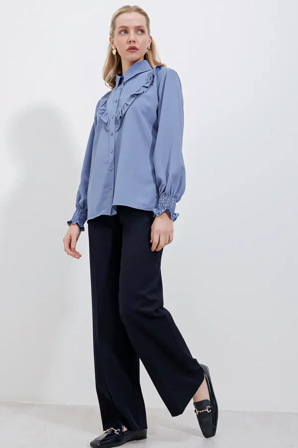 Chemise à manches longues à volants 20223 - Indigo