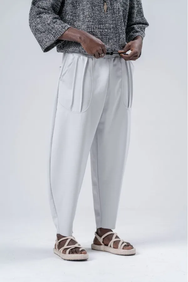 Pantalon de survêtement blanc ample à taille nouée et poches pour homme HZL24S-MXC9019-10