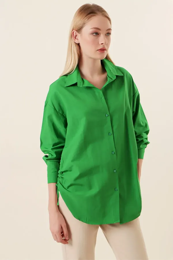 Chemise oversize à cordon de serrage 20132 - Verte