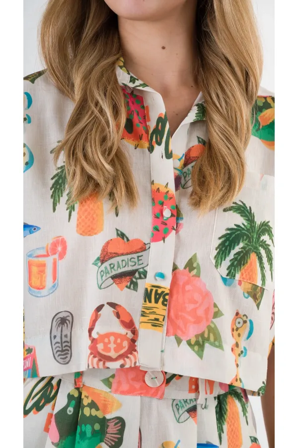 Kadın Çok Renkli Kısa Kollu Crop Gömlek HZL24S-YY299