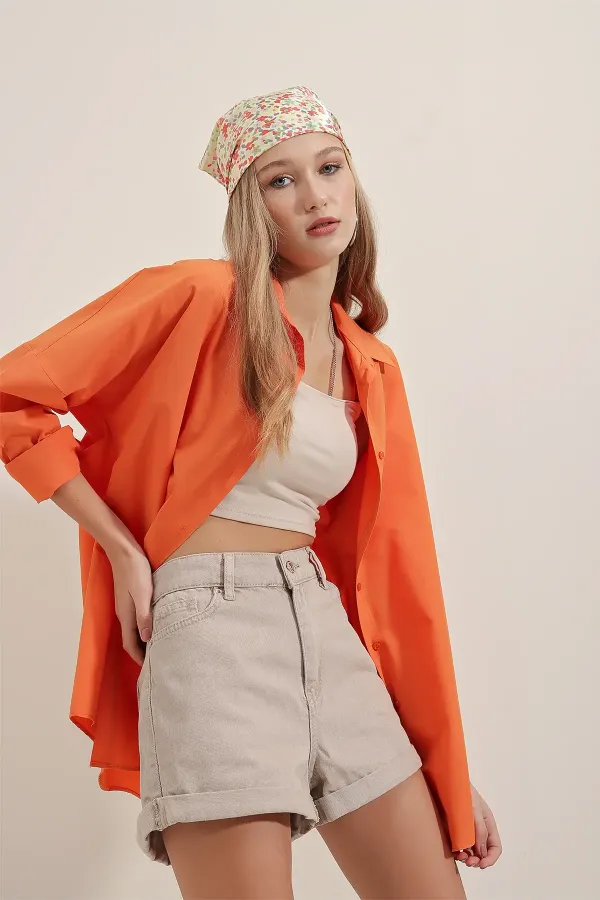 3900 Oversize Long Basic Shirt - Orange