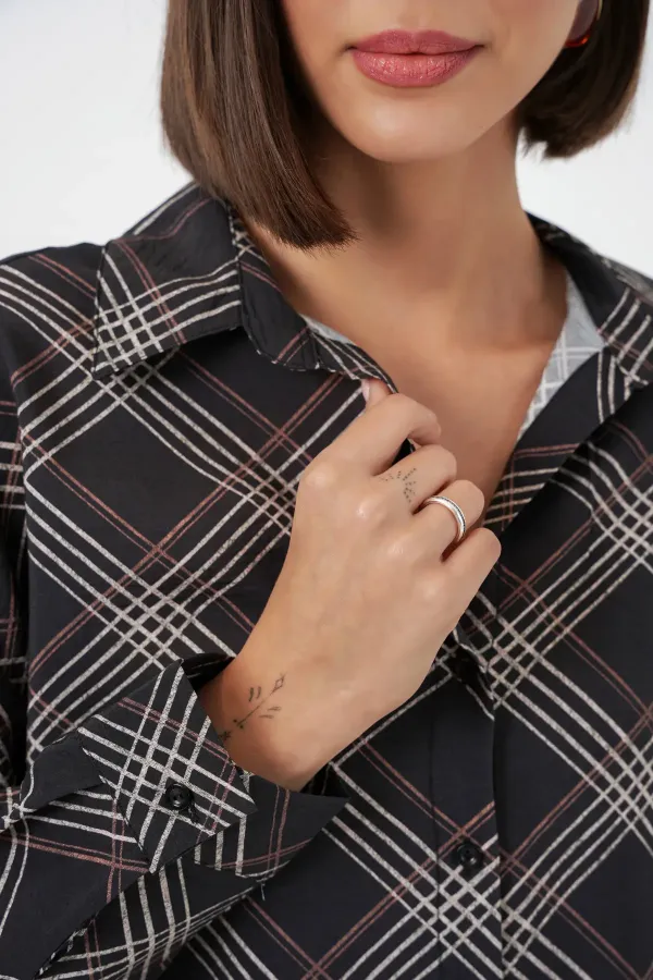 Women's Oversize Patterned Shirt 20372 - Black