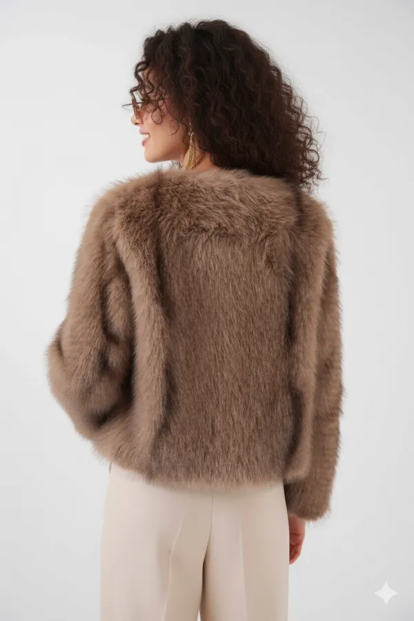 Manteau en fourrure pelucheuse doublé biscuit pour femme HZL25W-BD152251