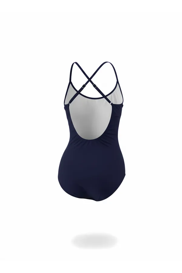 Kadın Lacivert Kelebek Desen İp Askılı Straplez Mayo HZL25S-AR01