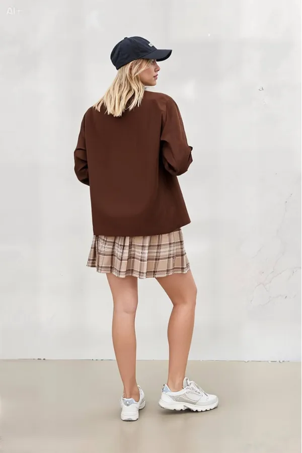 Kadın Çikolata Oversize Uzun Basic Gömlek Hzl22w-bd139001