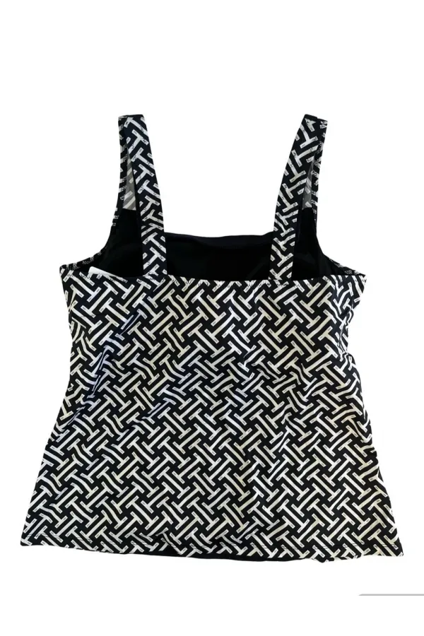 Tankini à motifs bleu marine et blanc pour femme avec short HZL25S-AR1801