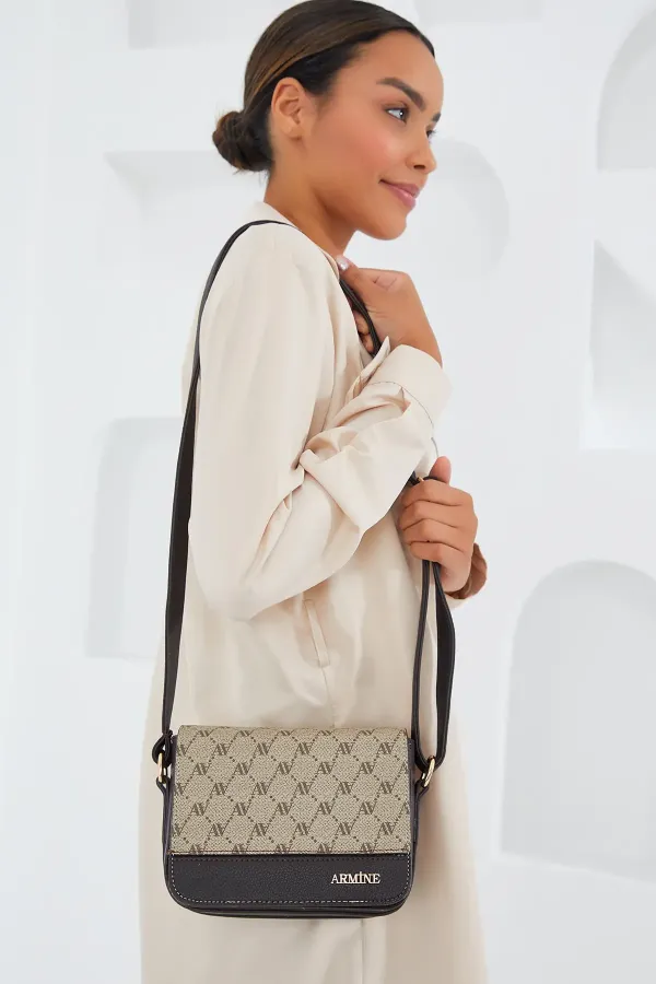Sac bandoulière Armine pour femme, marron crème à motifs 010158