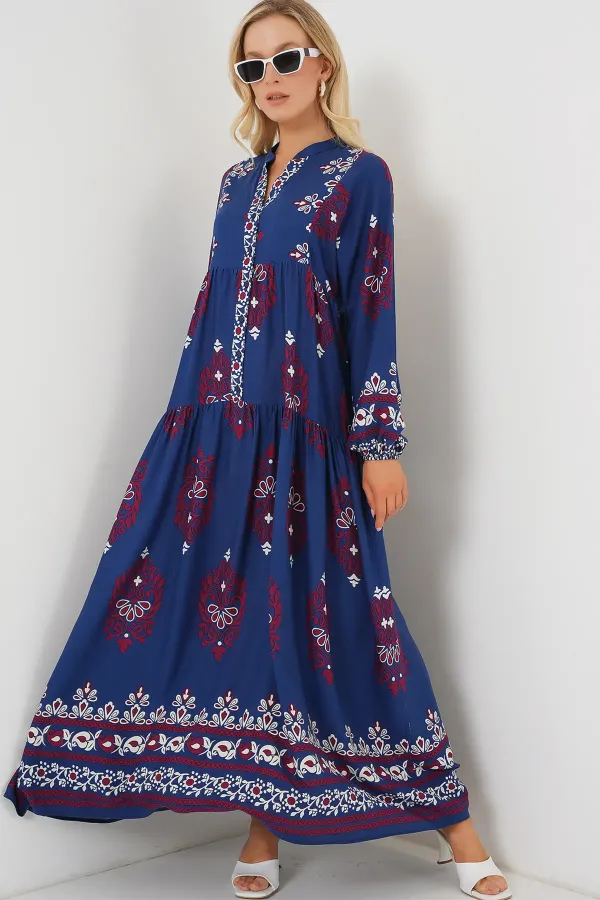 Robe hijab à motifs authentiques 2423 - Pétrole 1