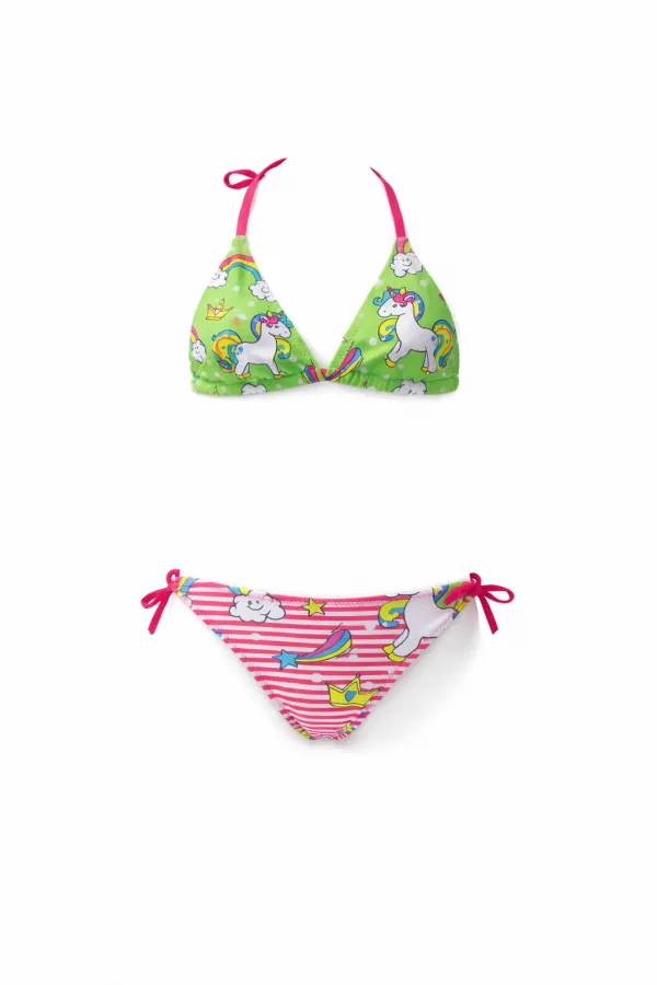 Ensemble bikini licorne rose fluo et vert pour filles HZL25S-LC19049