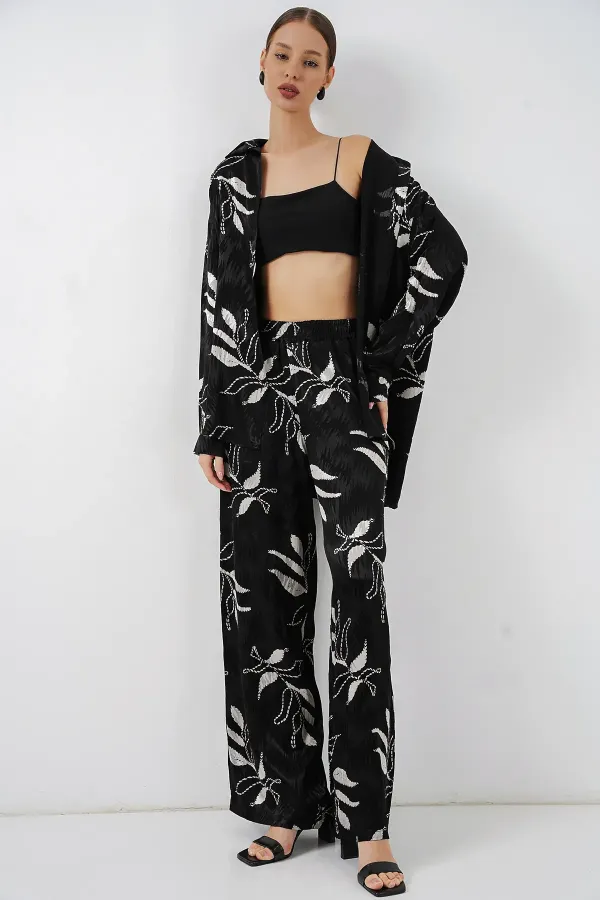 Women's Long Jacquard Two-Piece Set 30089 - Black