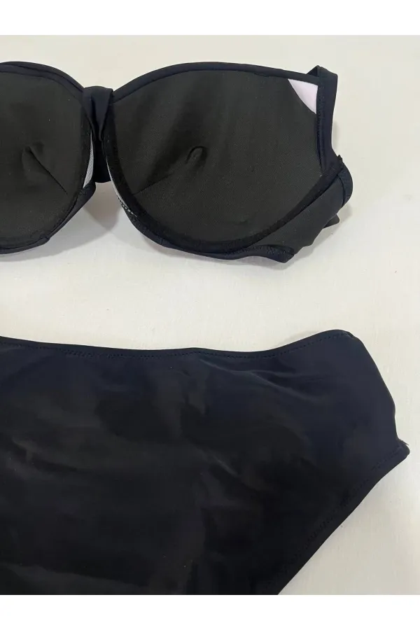 Kadın Siyah Taş İşlemeli Astarlı Büyük Beden Bikini Takımı HZL25S-LC01