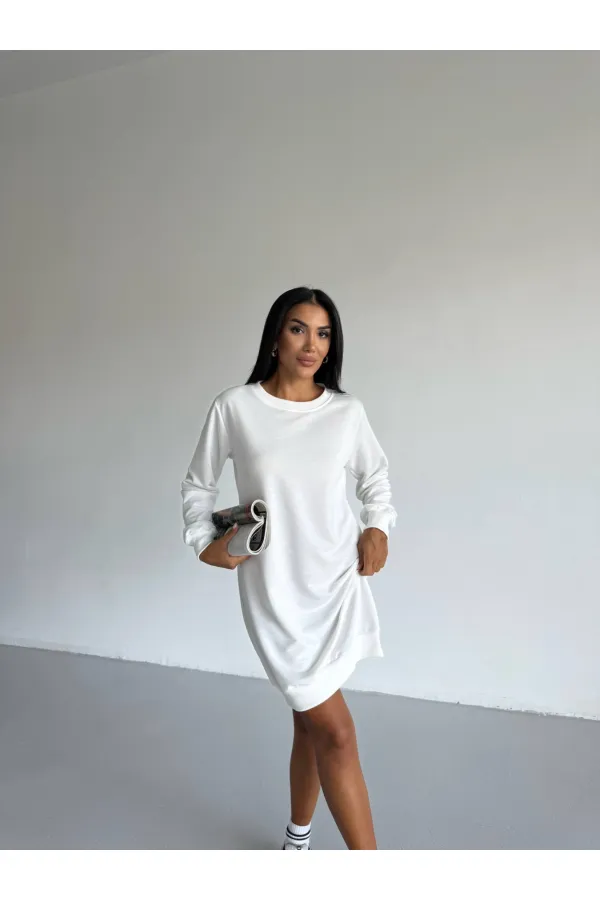 Women's White Crew Neck 2 Yarn Casual Dress HZL25W-FRY123451
