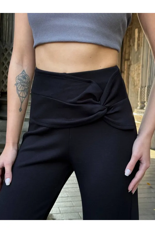Kadın Siyah Yüksel Bel Kemer Detaylı İspanyol Paça Pantolon HZL25W-ZK11481