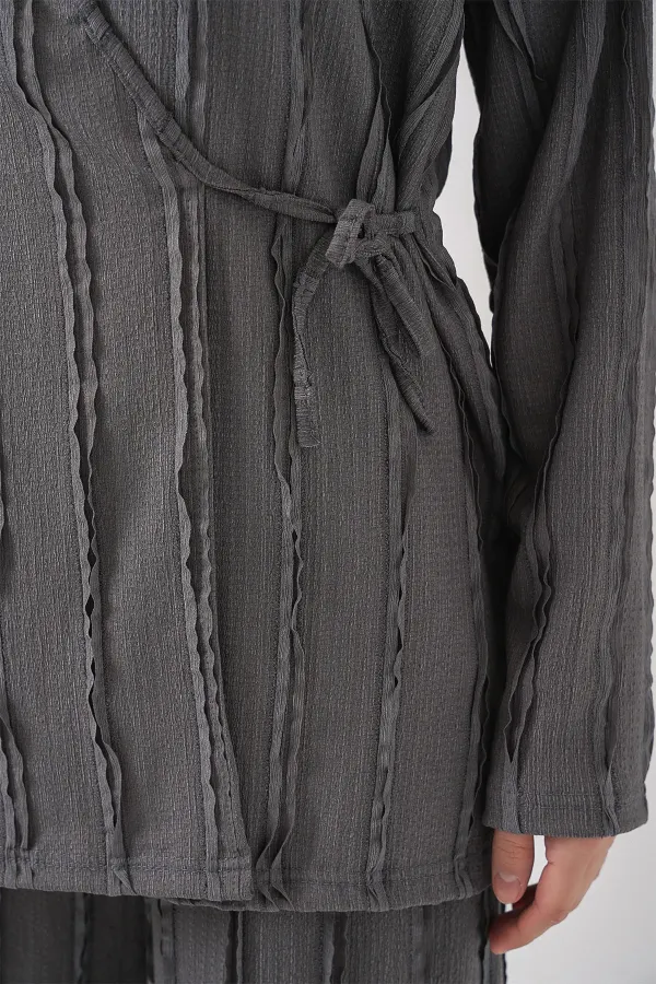 Ensemble deux pièces pantalon kimono en maille pour femme 30067 - Gris