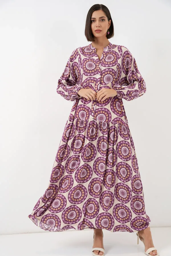 Robe longue hijab à motifs pour femme 2585 - B.Lila
