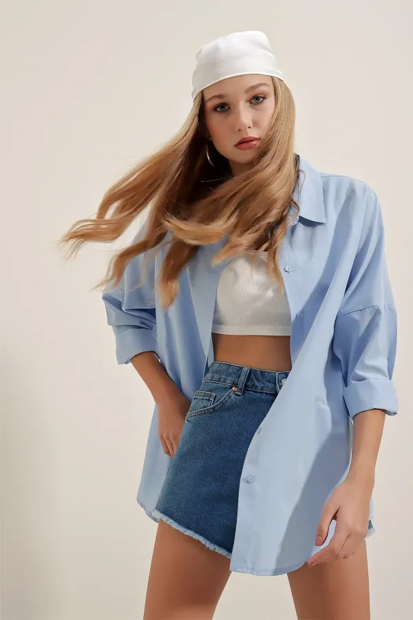 Chemise basique longue oversize 3900 - Bleue