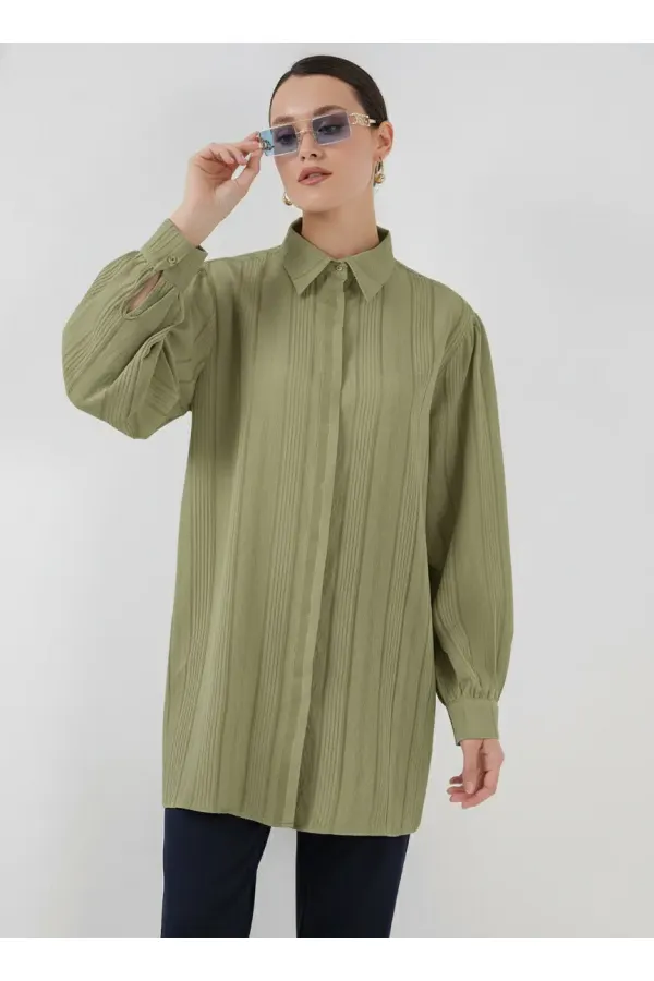 Çizgili Uzun Gömlek Tunik 5947 - Çağla