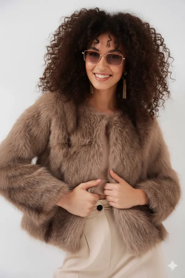 Manteau en fourrure pelucheuse doublé biscuit pour femme HZL25W-BD152251