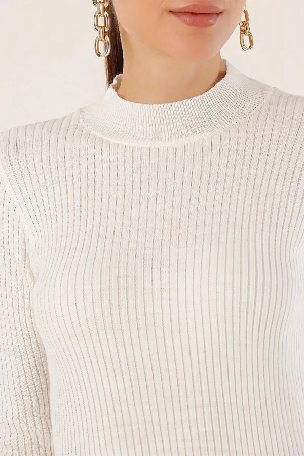 Robe mi-longue en maille blanche fendue à col roulé pour femme HZL24W-BD1101761