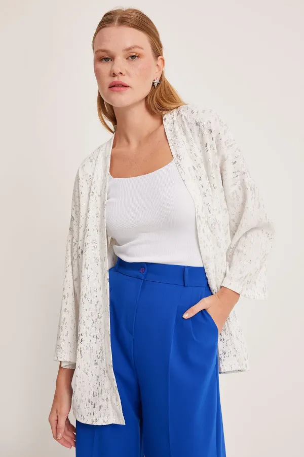 Kimono tricoté à motif feuille d'argent pour femme 5925