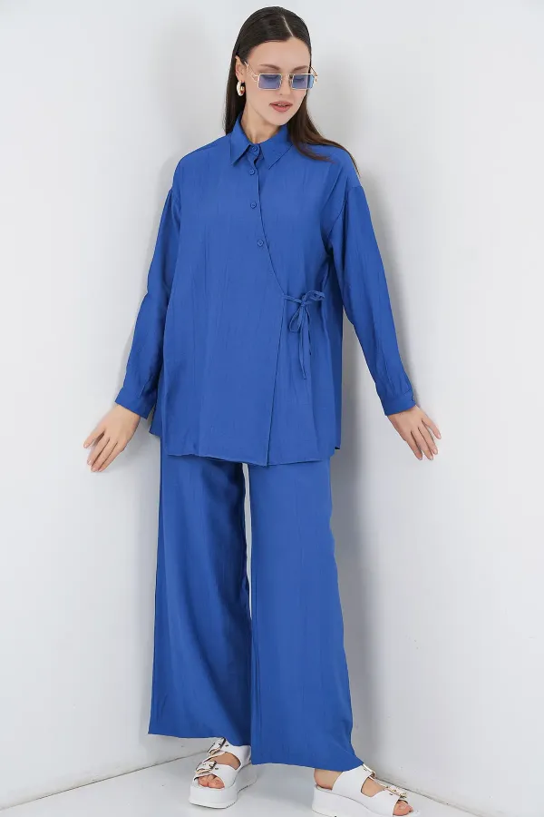 Kadın Bağcıklı Tunik Pantolon İkili Takım 6752 - İndigo