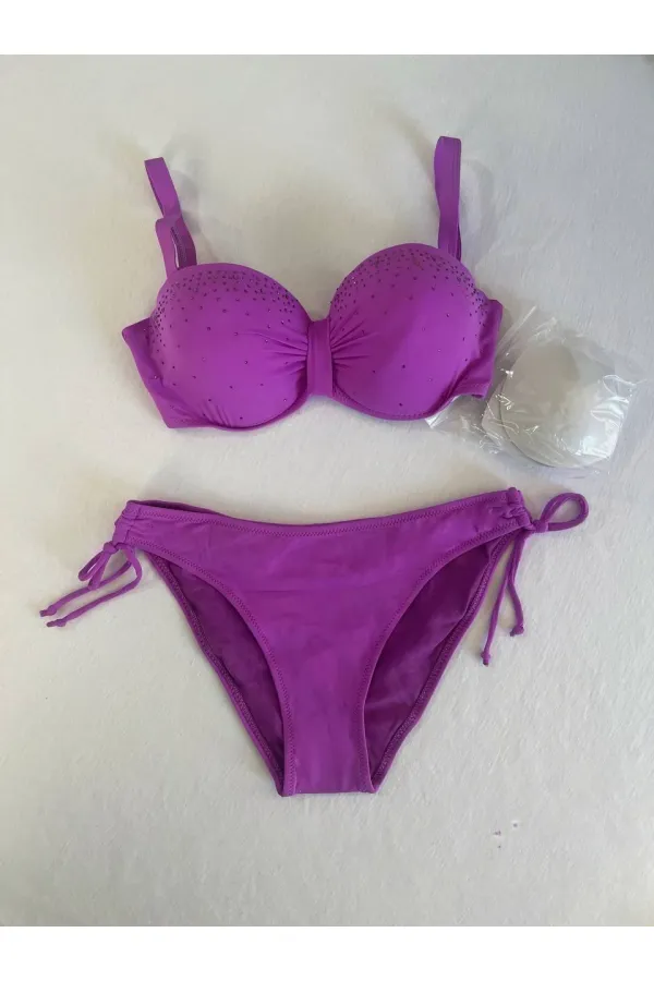 Women's Lilac Stone Embroidered 3-Piece Bikini Set HZL25S-LC3315