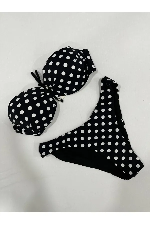 Kadın Siyah Puantiyeli Astarlı Bikini Takım HZL25S-LC2223