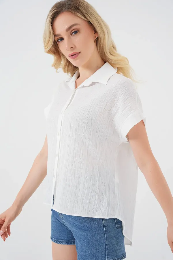 Women's Striped Short-Sleeve Shirt 20324 - White